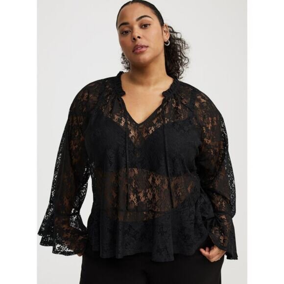 TORRID Lace Peplum Long-Sleeve Top Size 2X Deep Black - Picture 3 of 9